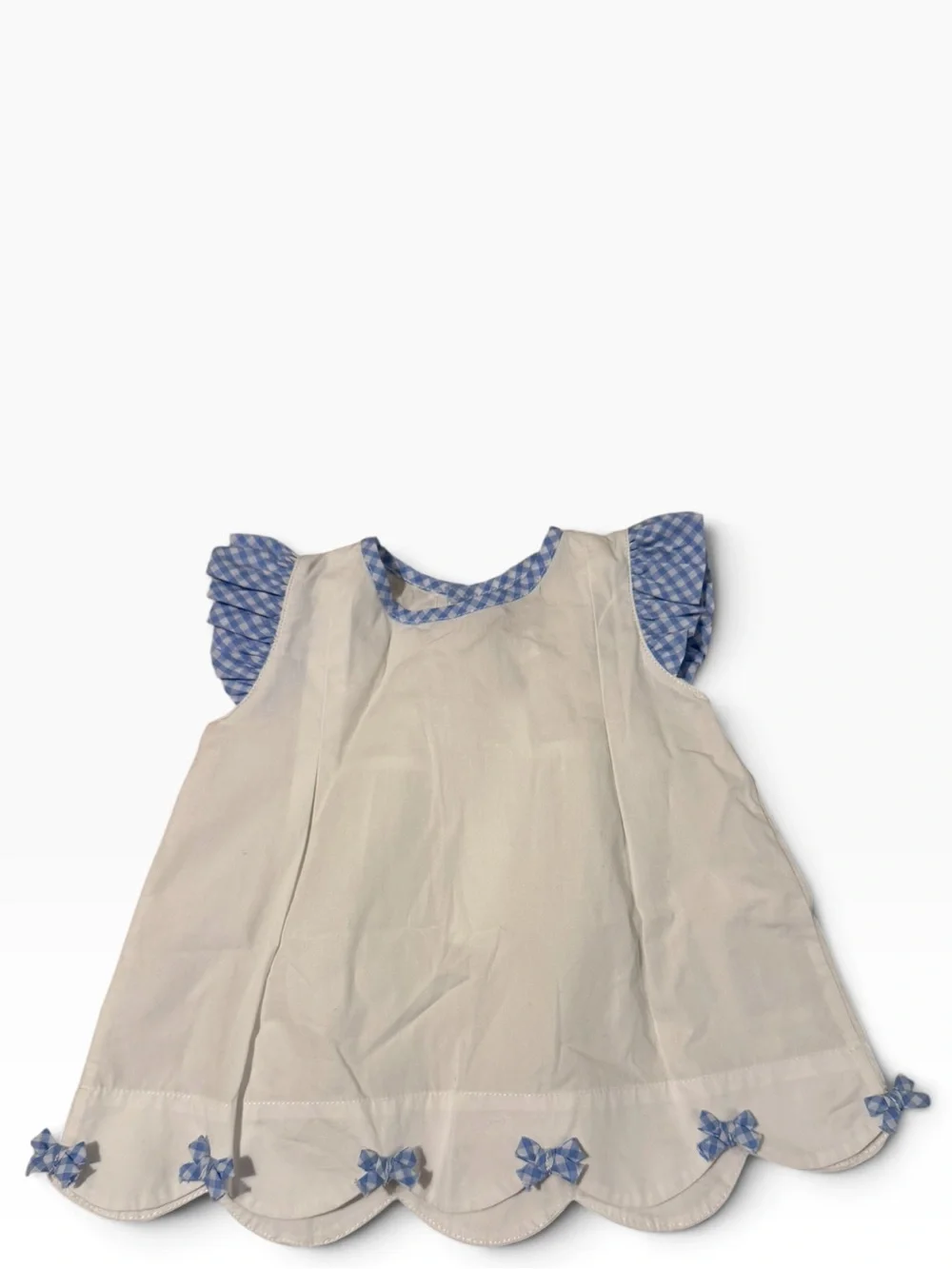 White Baby Bib Dress with Blue Gingham Trim